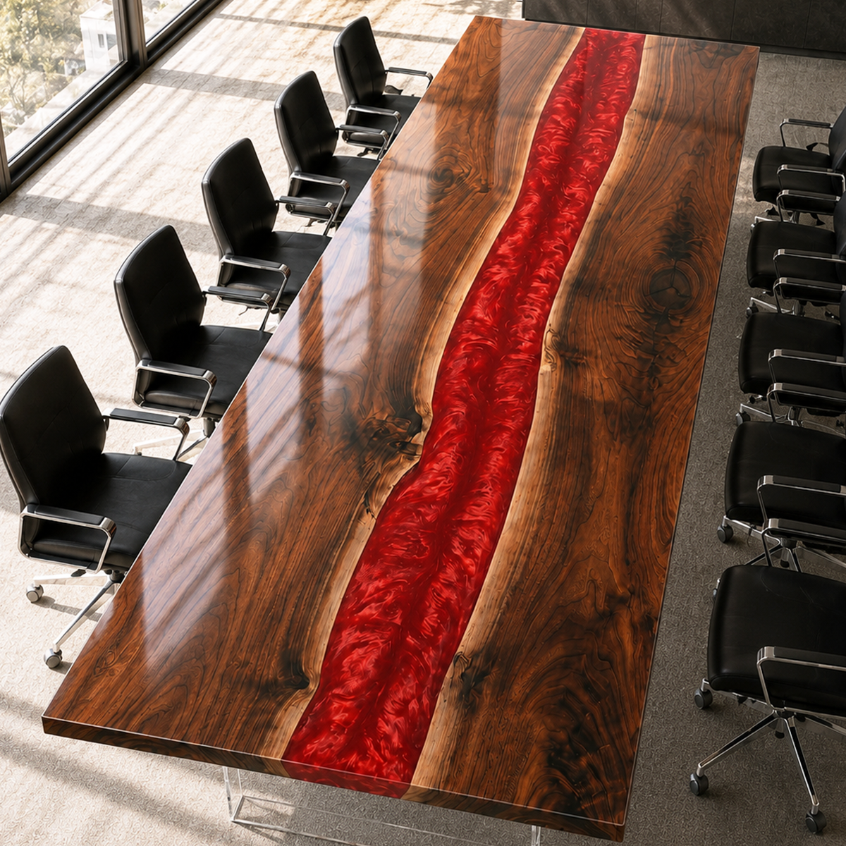 Walnut Red River Epoxy Resin Conference Table